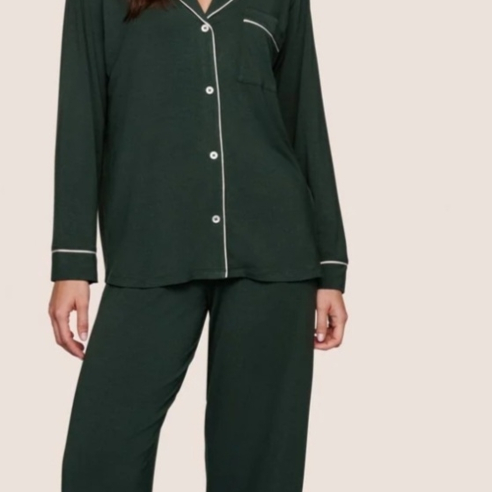 Eberjey Gisele TENCEL Modal Long PJ Set Pine/Ivory Size M/M